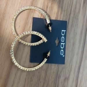 BEBÉ GOLDEN HOOP RHINESTONES EARINGS